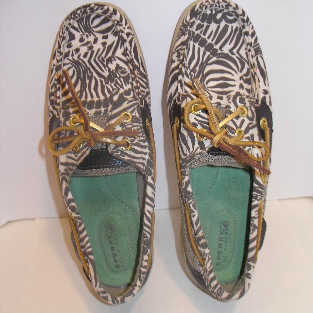 Sperry Top Sider Women's 7.5M Boat Deck Shoes Zebra Animal Print Brown Beige